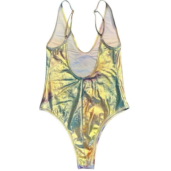 Bond-Eye Viva Rave One-Piece Swimsuit Cosmic Rainbow Iridescent Beachy Resort - Picture 3 of 8